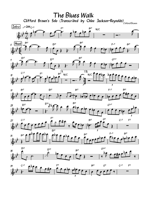 The Blues Walk (Alt. Take) - Clifford Brown Solo Transcription