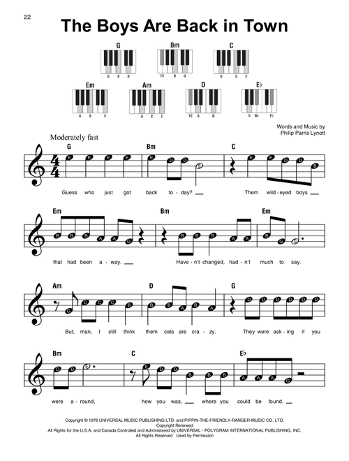 The Boys Are Back In Town - Thin Lizzy (Super Easy Piano)