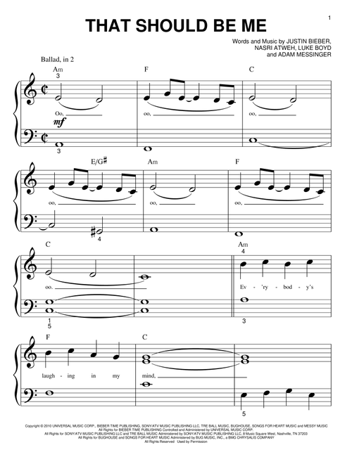 That Should Be Me - Justin Bieber (Big Note Piano)