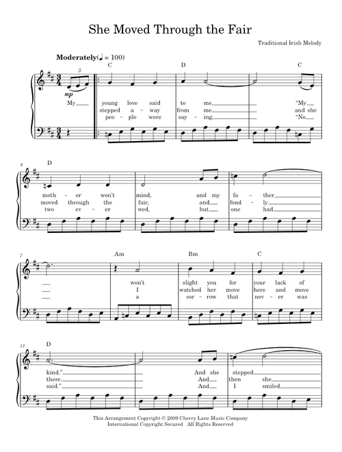 She Moved Thro' The Fair (She Moved Through The Fair) - Irish Folksong, The Dubliners (Easy Piano)