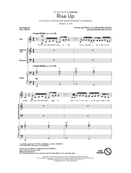 Rise Up (arr. Mac Huff) - Andra Day (Choral, SAB)