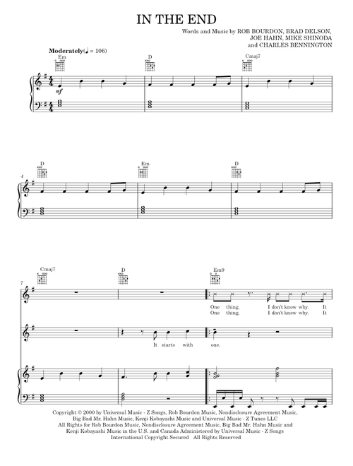 In the end - Linkin Park (Piano-Vocal-Guitar)