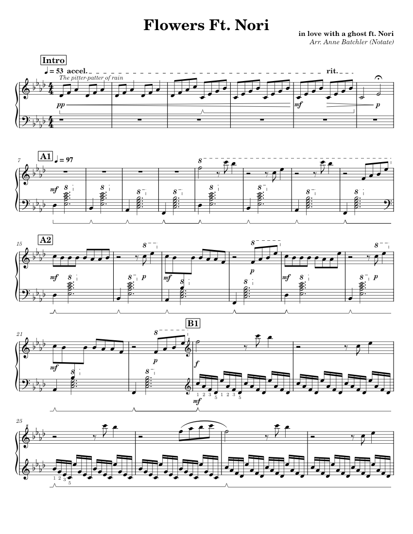 Flowers ft. nori (solo piano) in love with a ghost piano tutorial