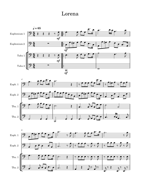 Lorena for Euphonium Tuba Quartet