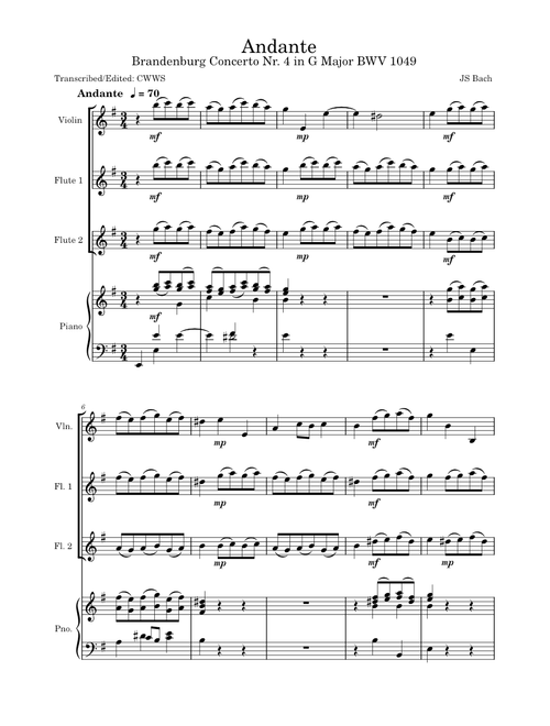 Andante Brandenburg Concerto Nr 4 BWV 1049 - Johann Sebastian Bach