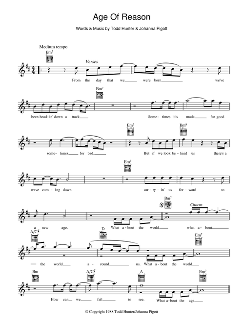 Age Of Reason - John Farnham (Lead Sheet - Fake Book)