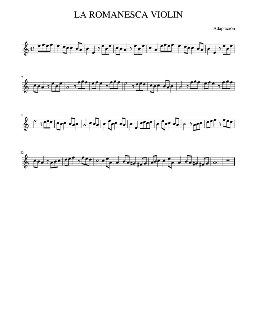 LA ROMANESCA VIOLIN Sheet Music for Violin (Solo) | MuseScore.com
