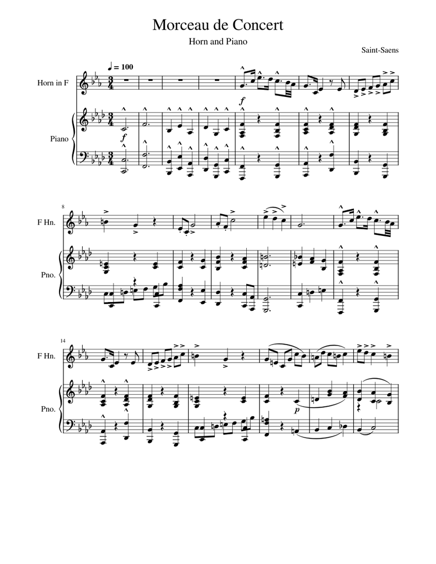 Morceau de Concert Sheet music for Piano, French horn (Solo