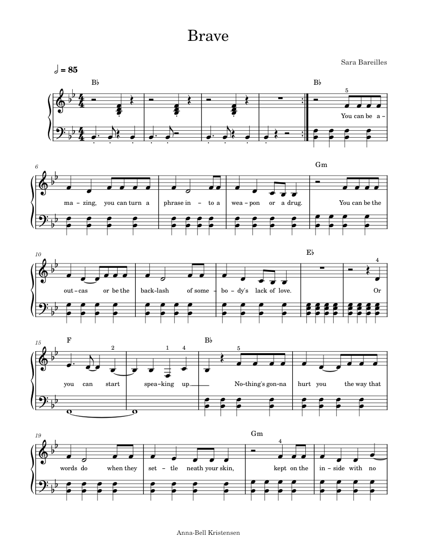 Brave - Sara Bareilles Sheet Music with Chords for Piano (Solo) | MuseScore.com