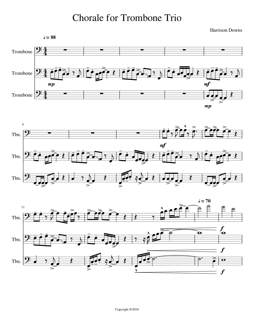 Chorale for Trombone Trio Sheet Music for Trombone (Mixed Trio ...