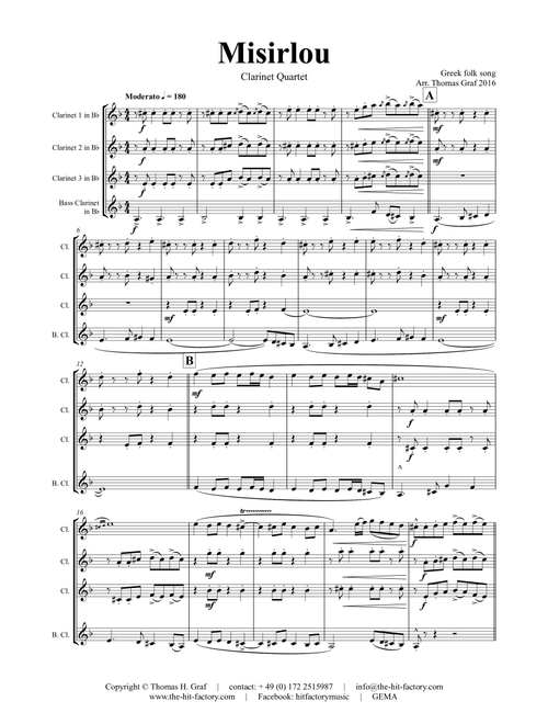 Misirlou - Pulp Fiction - Clarinet Quartet (Arr. Thomas Graf) - Trad (Woodwind Ensemble)