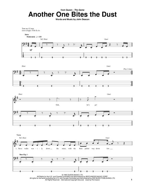 Another One Bites The Dust - Queen (Bass Tab)