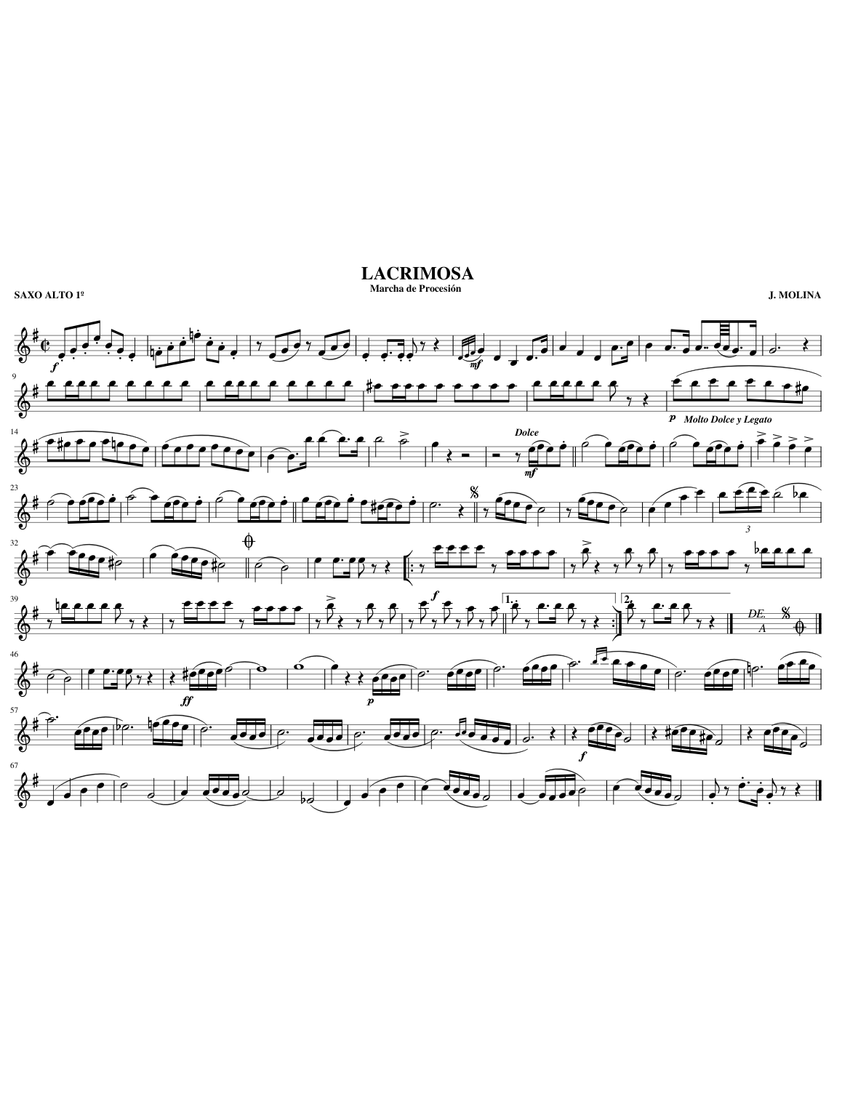 アルト・サクソフォンとピアノのための「ラクリモーサ」 スコア LACRIMOSA Sheet Music for Saxophone alto (Solo) | MuseScore.com