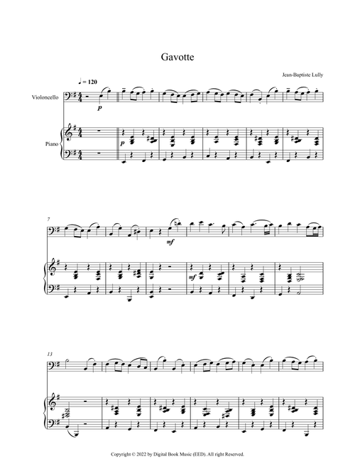 Gavotte - Jean-Baptiste Lully (Cello + Piano) (Arr. Digital Book Music) (Cello and Piano)