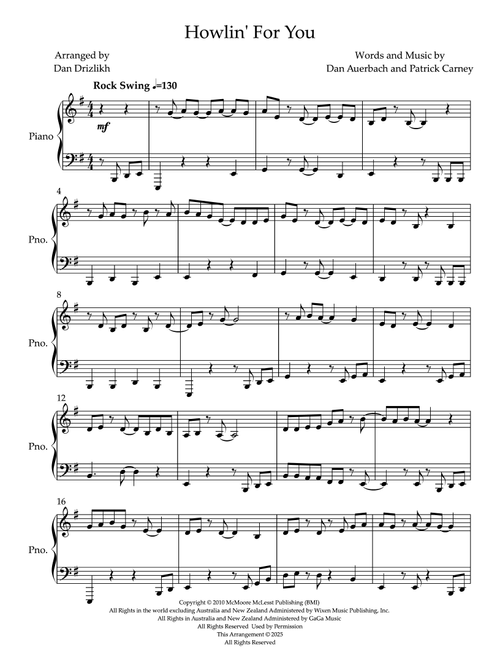Howlin' For You (Arr. Dan Drizlikh) - The Black Keys (Piano Solo)