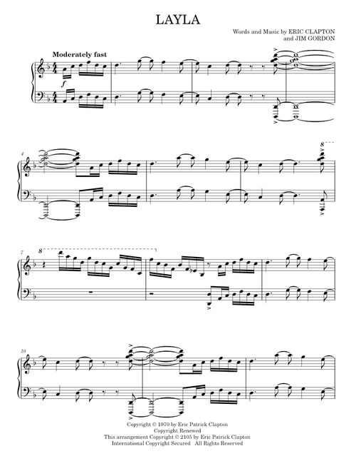 Layla - Derek And The Dominos, Eric Clapton (Piano Solo)
