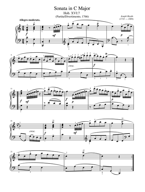 Haydn - Keyboard Sonata in C Major, Hob. XVI:7 - Original (fingered) For Piano Solo Complete (Arr. poon) - Joseph Haydn (Piano Solo)