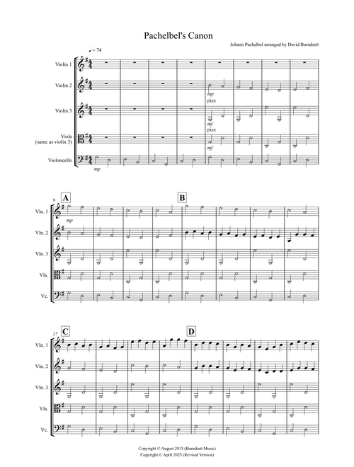 Pachelbel's Canon for Beginning String Quartet (Arr. David Burndrett) - Johann Pachelbel (String Quartet)