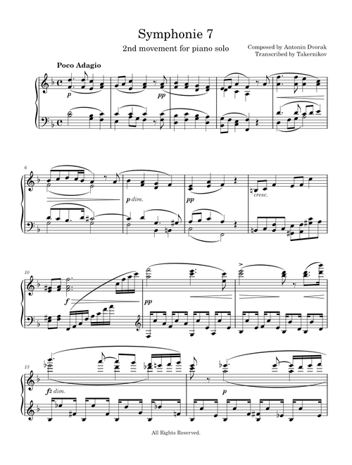 DVORAK Symphony No.7 2nd movement for piano solo