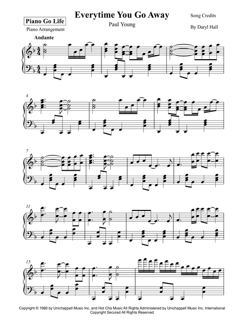 Everytime You Go Away (Arr. Piano Go Life) - Paul Young (Piano Solo)