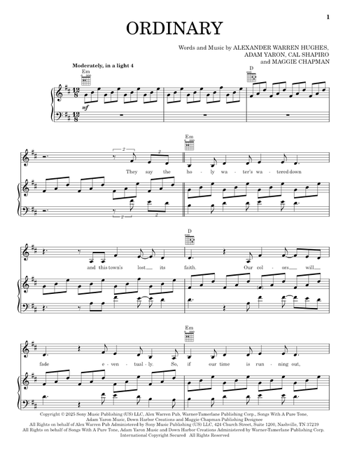 Ordinary - Alex Warren (Piano-Vocal-Guitar)