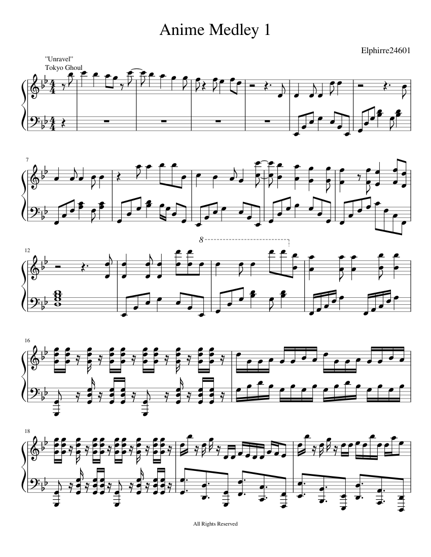 Anime Medley 1 Sheet music for Piano (Solo) Anime Medley 1 Sheet music for Piano (Solo)