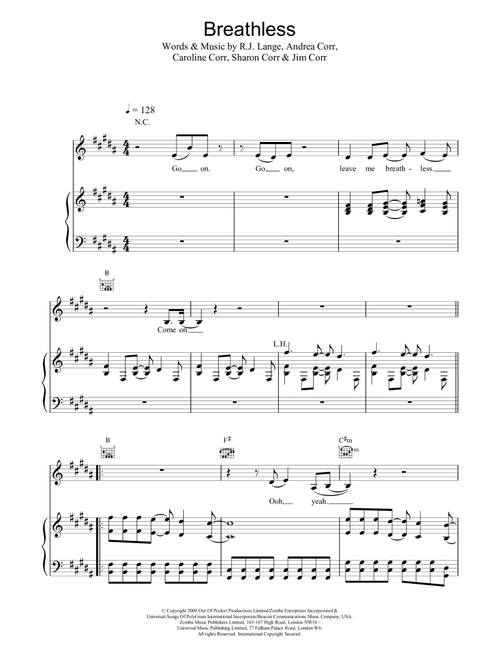 Breathless - The Corrs (Piano-Vocal-Guitar (Piano Accompaniment))