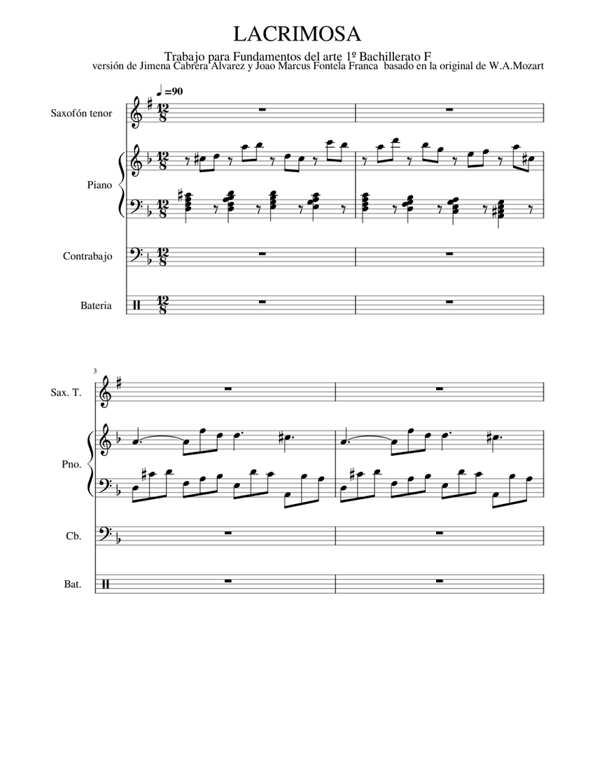 Lacrimosa Requiem – Wolfgang Amadeus Mozart Sheet Music for Piano ...