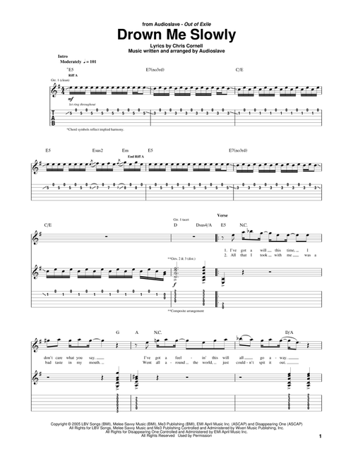 Drown Me Slowly - Audioslave (Guitar Tab)