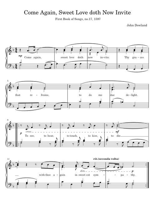 Come again! Sweet love doth now invite - John Dowland
