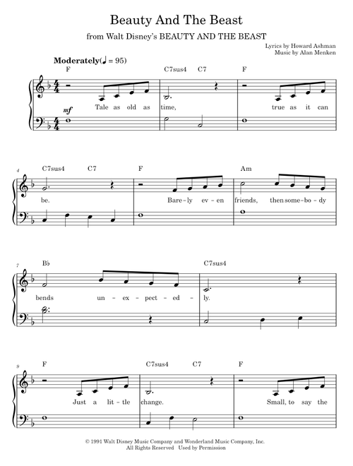 Beauty And The Beast - Beauty And The Beast, Celine Dion, Celine Dion & Peabo Bryson, Peabo Bryson (Easy Piano)