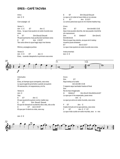 Eres (Arr. Pablo Andres Vargas Pedroza) - Cafe Tacuba (Lead Sheet - Fake Book)