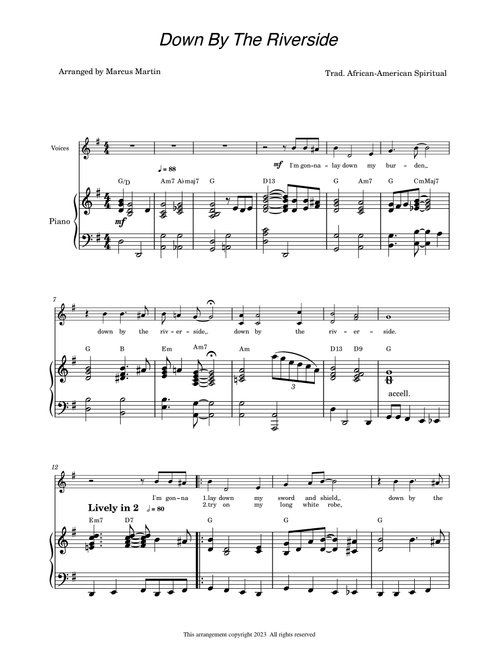 Down by the Riverside (Arr. Marcus Martin) - Willie Nelson (Piano-Vocal-Guitar (Piano Accompaniment))