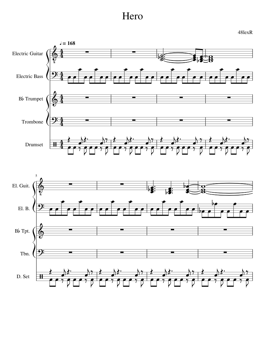 Hero Sheet music for Trombone, Trumpet in bflat, Guitar, Bass guitar