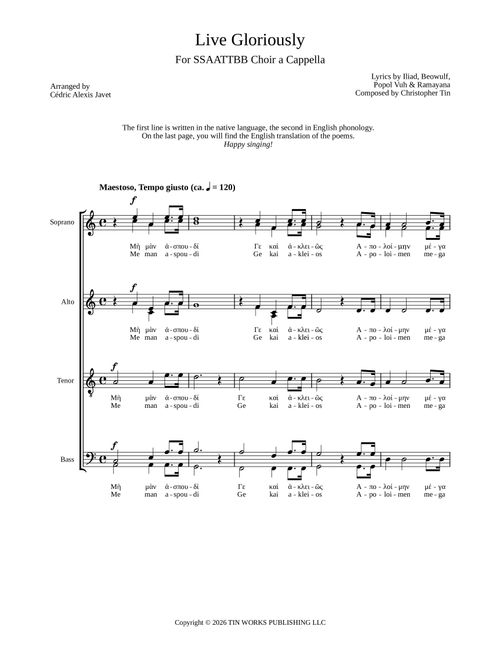 Live Gloriously - Civilization VII (Arr. Cédric Alexis Javet) - Christopher Tin (Choral, SATB divisi)
