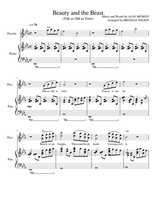 Tale as Old as Time Piccolo and Piano