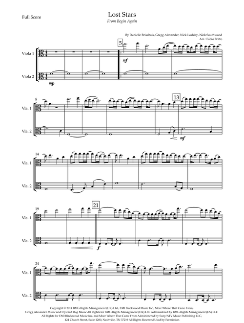 Lost Stars (Arr. Fabio Britto) - Maroon 5 (Viola Duet)