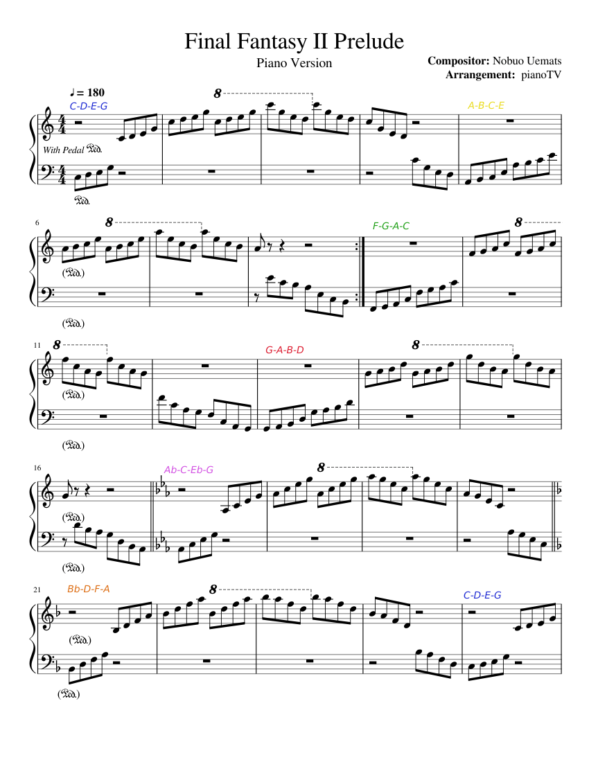 Final Fantasy Super Best Piano Solo Sheet Music (I - XIII