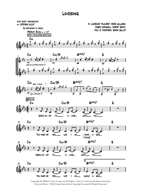 Lovesong (Arr. Stephen Bulat) - Adele (Lead Sheet - Fake Book)