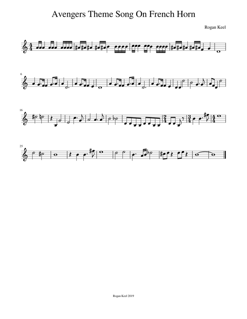 Avengers Theme Song On French Horn Sheet music for French horn (Solo
