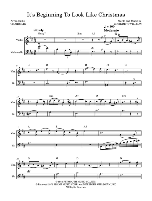 It's Beginning To Look Like Christmas (Arr. Charis Lin) - Michael Buble (Instrumental Duet)