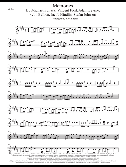 Memories (Arr. Kevin Busse) - Maroon 5 (Violin Solo)