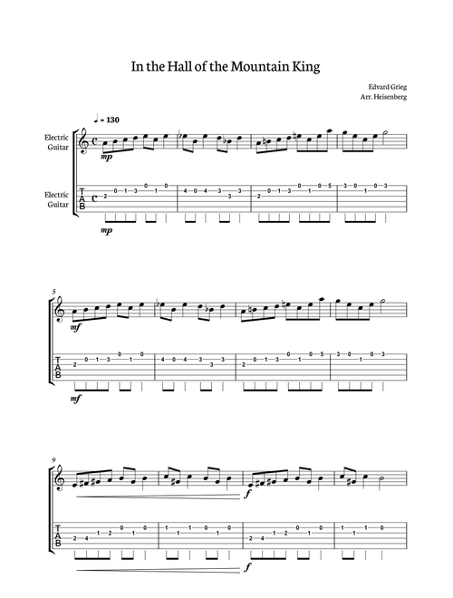 In The Hall of The Mountain King for Eletric Guitar with tab (Arr. Heisenberg) - Edvard Grieg (Guitar Tab)