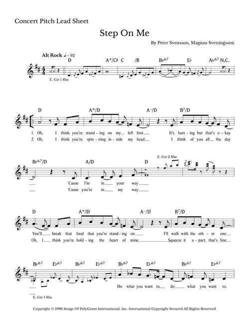 Step On Me (Arr. Mark Catoe) - The Cardigans (Lead Sheet - Fake Book)