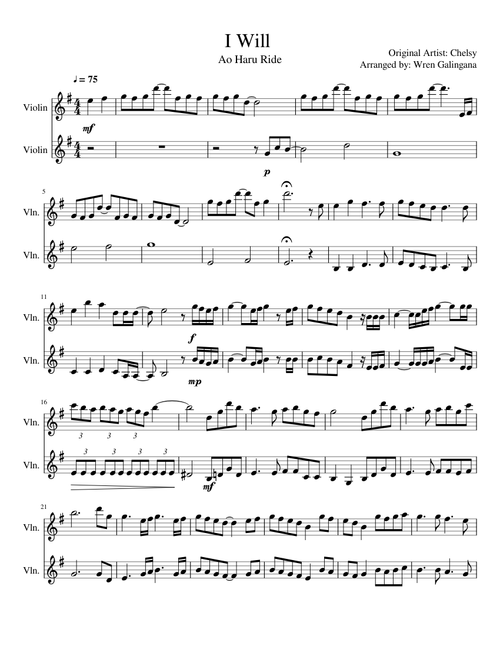 I Will (Ao Haru Ride) - Violin