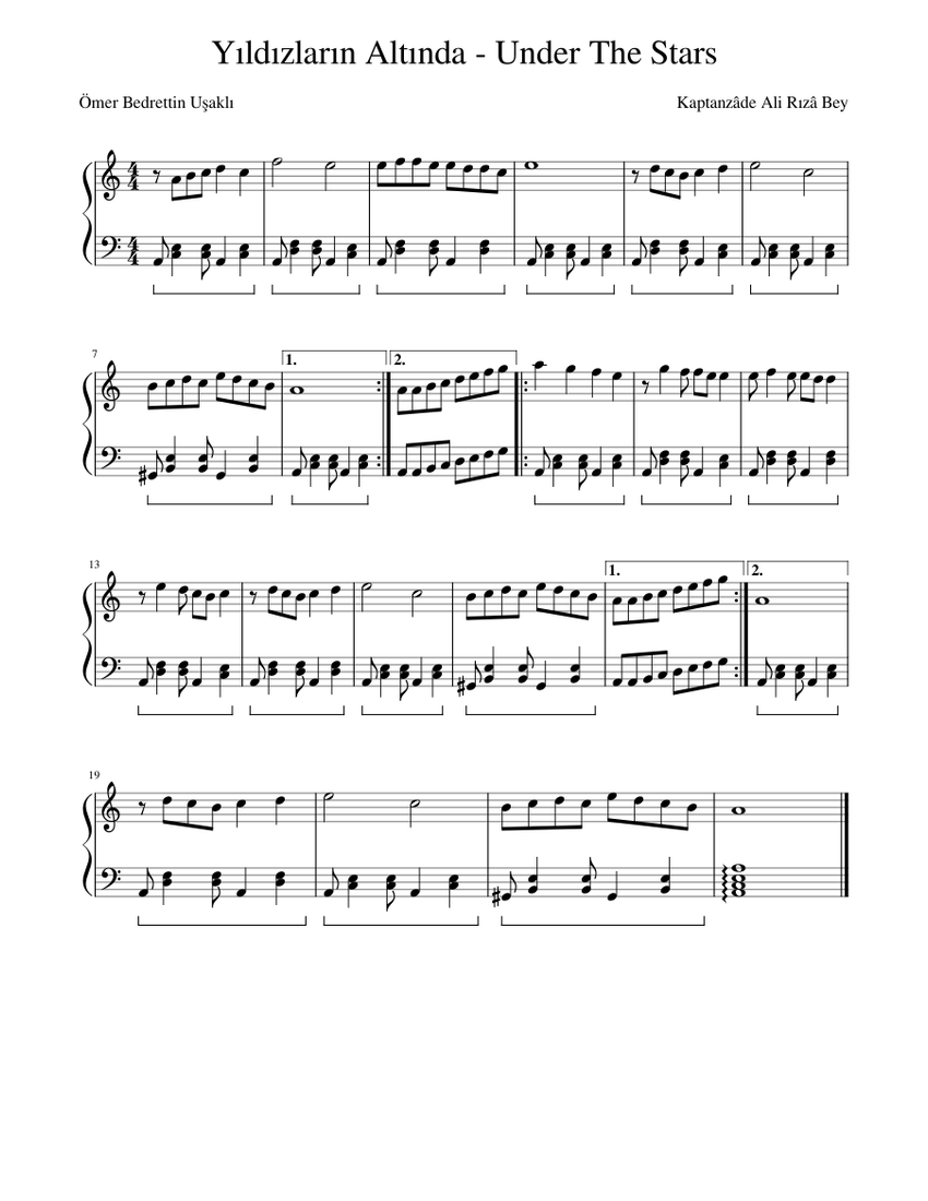 y-ld-zlar-n-alt-nda-under-the-stars-sheet-music-for-piano-solo-easy