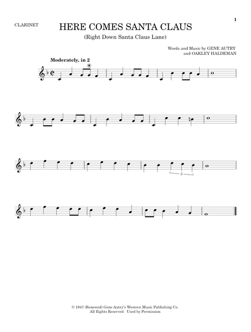 Here Comes Santa Claus (Right Down Santa Claus Lane) - Gene Autry, The Carpenters (Clarinet Solo)