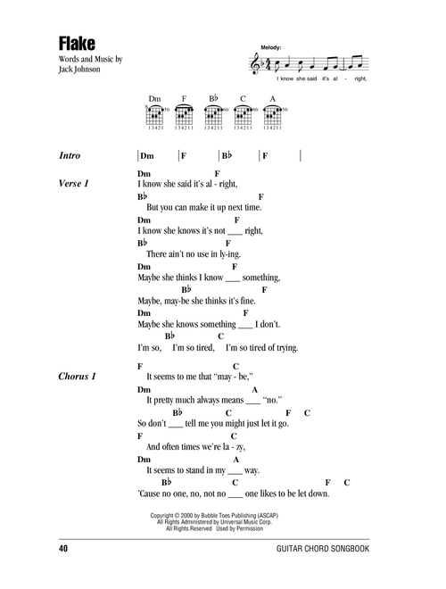 Flake - Jack Johnson (Guitar Chords-Lyrics)