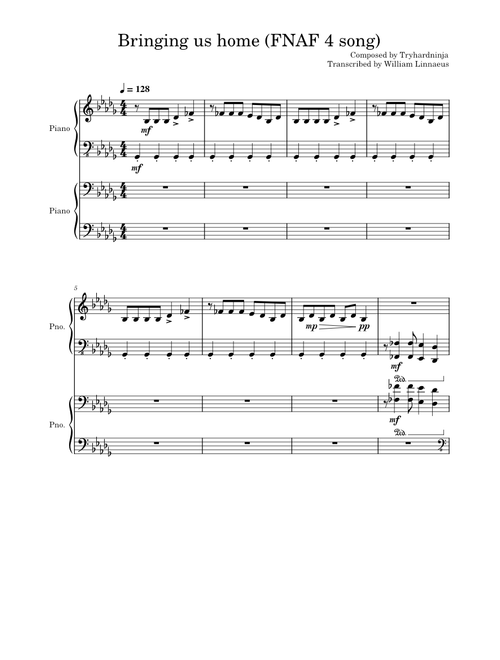 Bringing Us Home/FNAF 4 song - Tryhardninja - transcription for 2 pianos