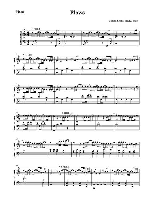 Flaws (Arr. Rachel Jones) - Calum Scott (Piano Solo)